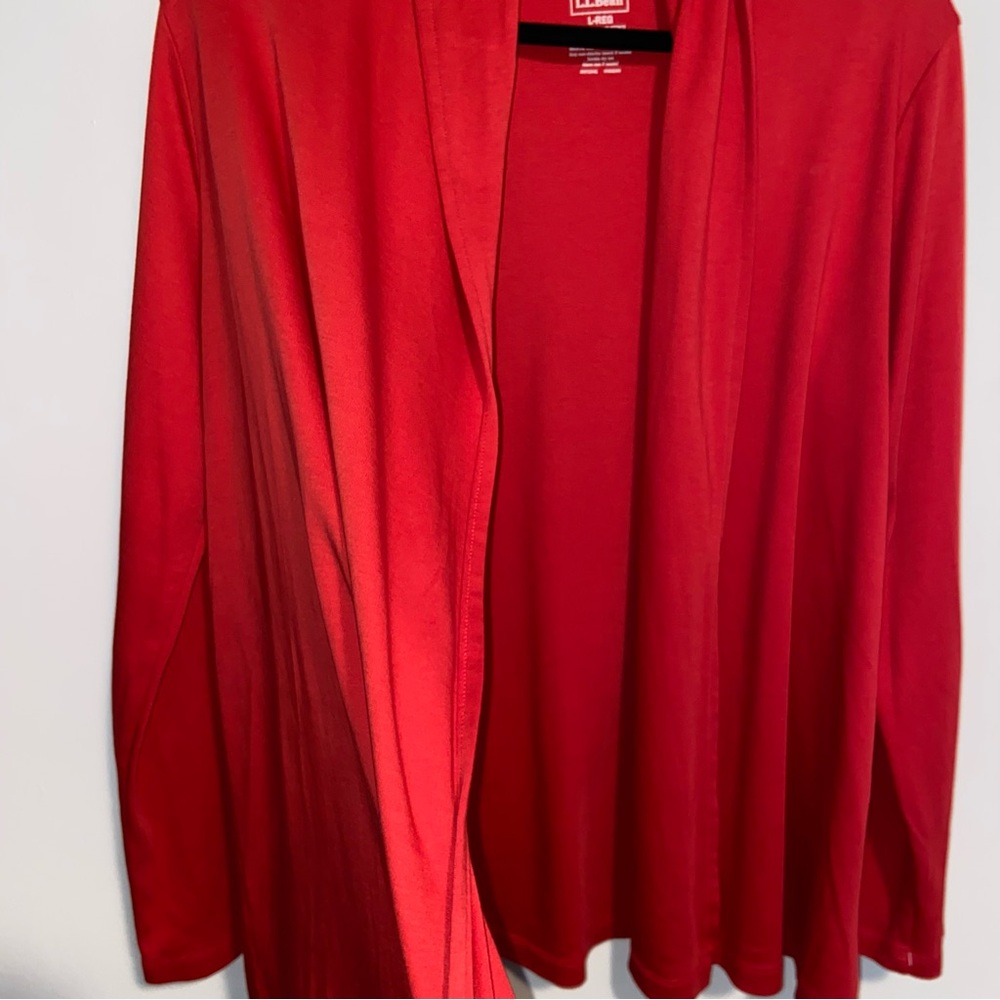 LL Bean Top Womens Large Supima Cotton Peru Open Cardigan Jacket Red Mature - Picture 6 of 8